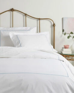 Melange 300TC Percale Single Embroidered Stripe Duvet Set Home Duvet Inserts & Duvets