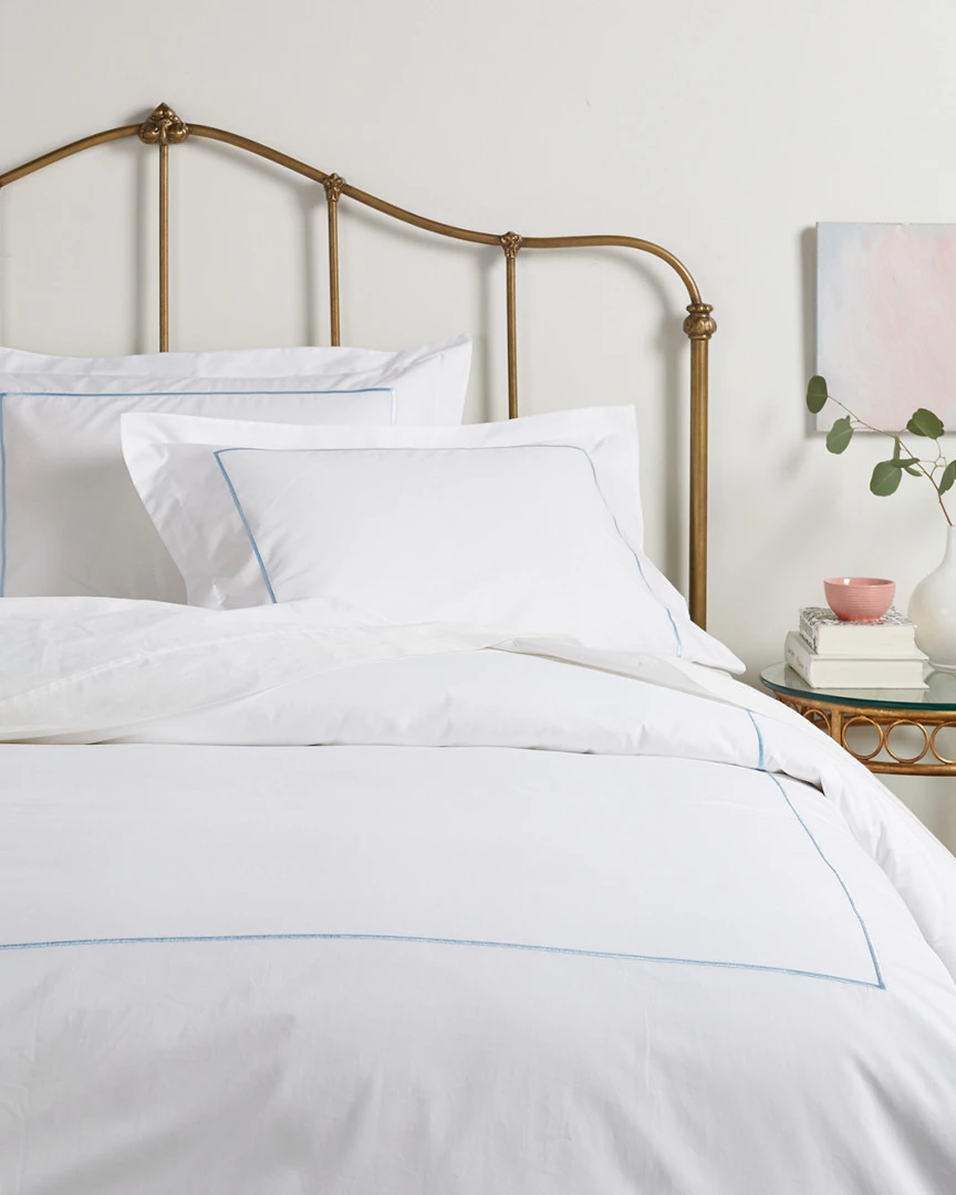 Melange 300TC Percale Single Embroidered Stripe Duvet Set Home Duvet Inserts & Duvets