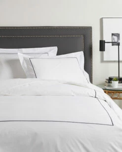 Melange 300TC Percale Single Embroidered Stripe Duvet Set Home Duvet Inserts & Duvets