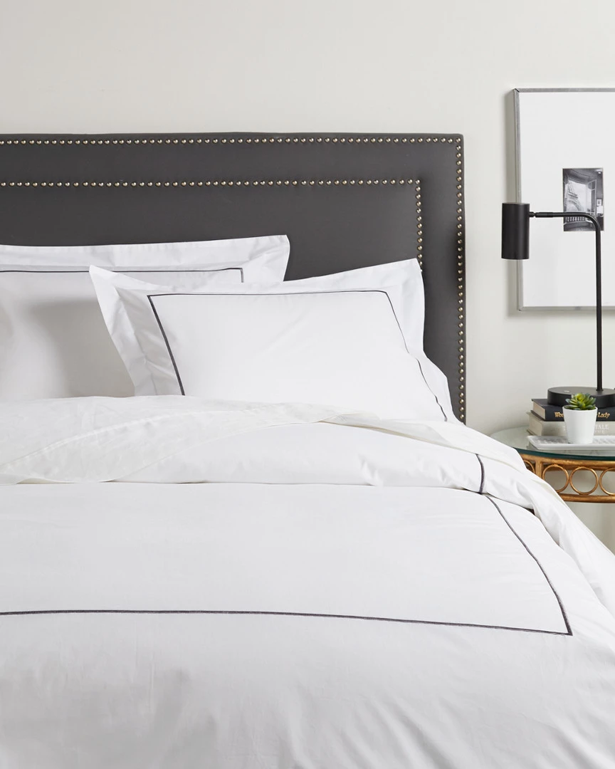 Melange 300TC Percale Single Embroidered Stripe Duvet Set Home Duvet Inserts & Duvets