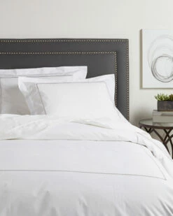 Melange 300TC Percale Single Embroidered Stripe Duvet Set Home Duvet Inserts & Duvets