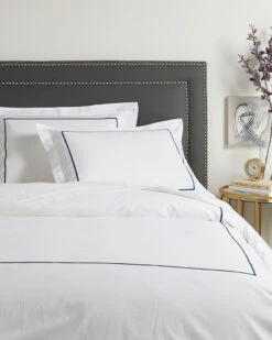 Melange 300TC Percale Single Embroidered Stripe Duvet Set Home Duvet Inserts & Duvets