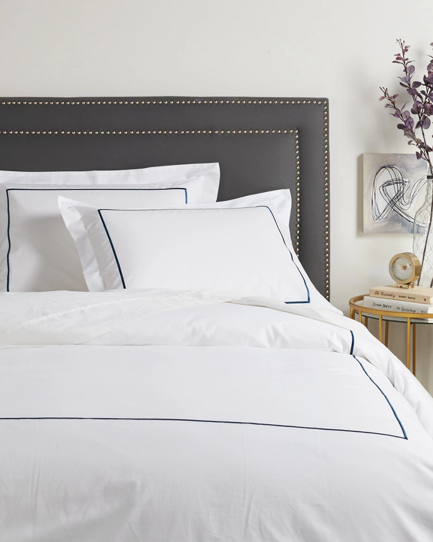 Melange 300TC Percale Single Embroidered Stripe Duvet Set Home Duvet Inserts & Duvets