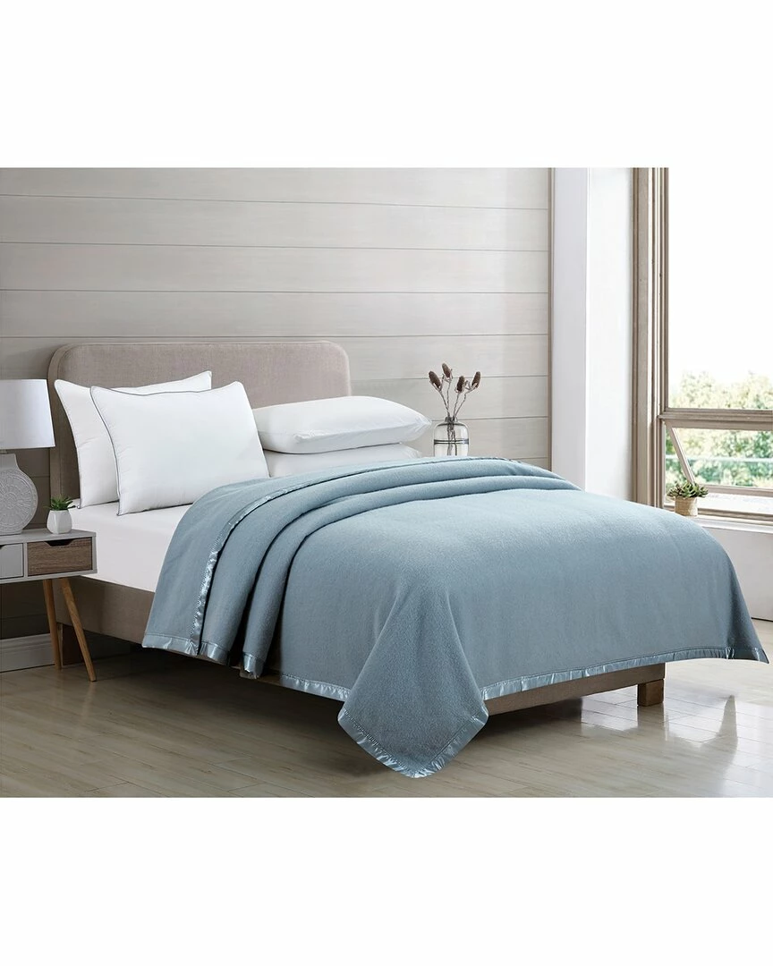 Melange Home 100% Merino Wool Blanket With Satin Border Blankets & Throws Blue - Image 4