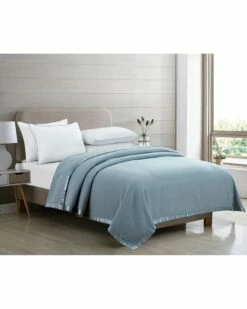 Melange Home 100% Merino Wool Blanket With Satin Border Blankets & Throws Blue