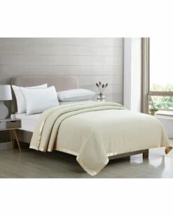 Melange Home 100% Merino Wool Blanket With Satin Border Blankets & Throws Ivory