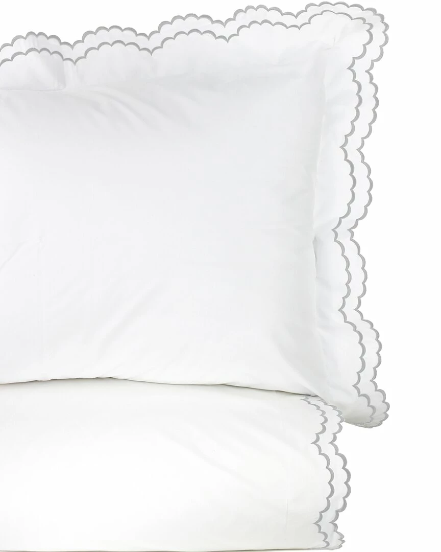 Melange Home Double Scalloped Embrodiery Duvet Set Duvet Inserts & Duvets Grey - Image 2