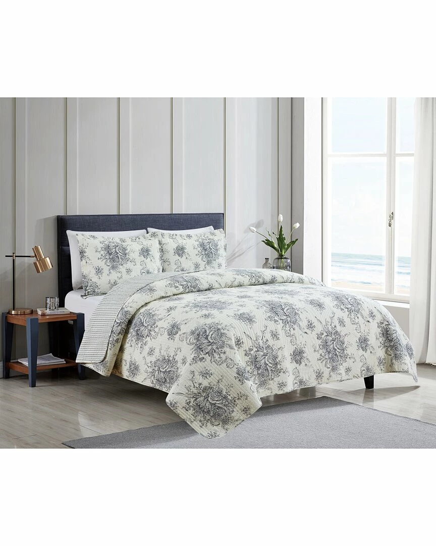 Melange Home Toile Reversible Cotton Quilt Set Comforters & Quilts Grey