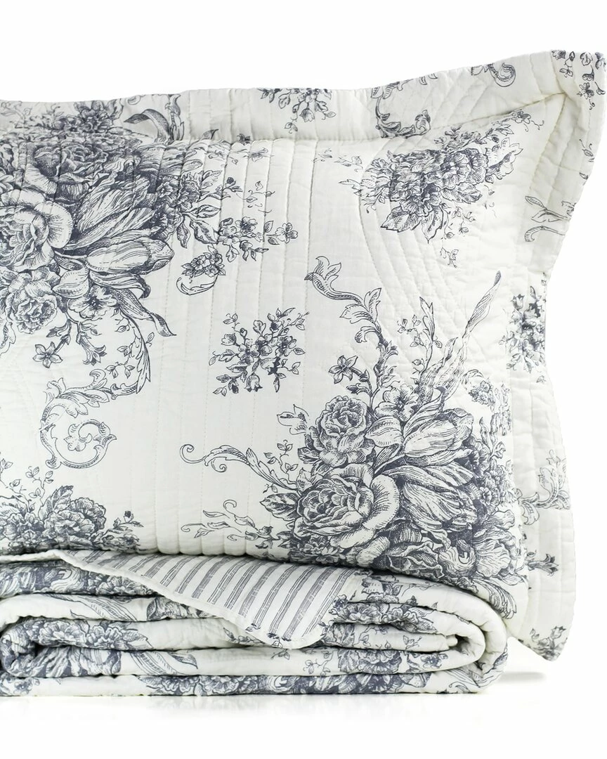 Melange Home Toile Reversible Cotton Quilt Set Comforters & Quilts Grey - Image 2