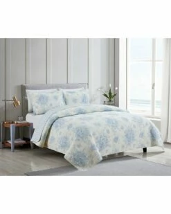 Melange Home Toile Reversible Cotton Quilt Set Comforters & Quilts Blue