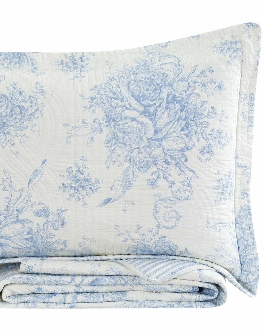 Melange Home Toile Reversible Cotton Quilt Set Comforters & Quilts Blue - Image 2