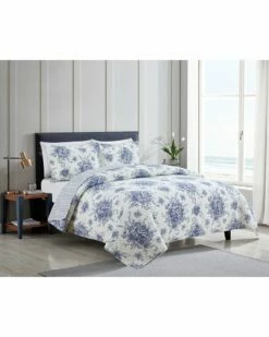 Melange Home Toile Reversible Cotton Quilt Set Comforters & Quilts Navy