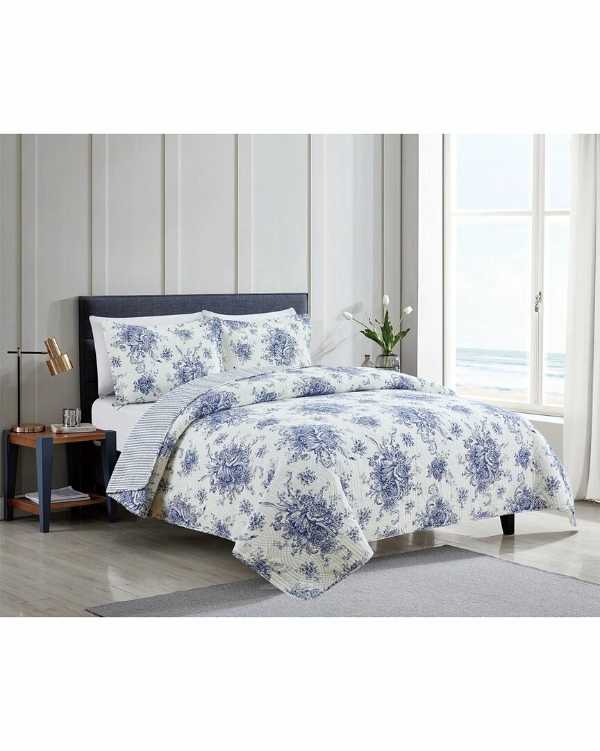 Melange Home Toile Reversible Cotton Quilt Set Comforters & Quilts Navy