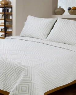 Melange Diamond Square Stitch Cotton Shell Quilt Set Home Comforters & Quilts