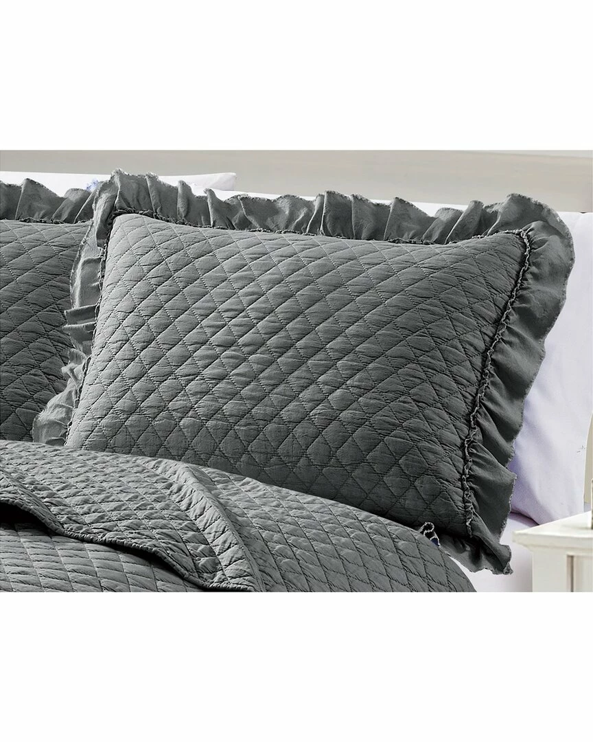 Melange Home Stonewash Diamond Ruffles Quilt Set Comforters & Quilts - Image 2