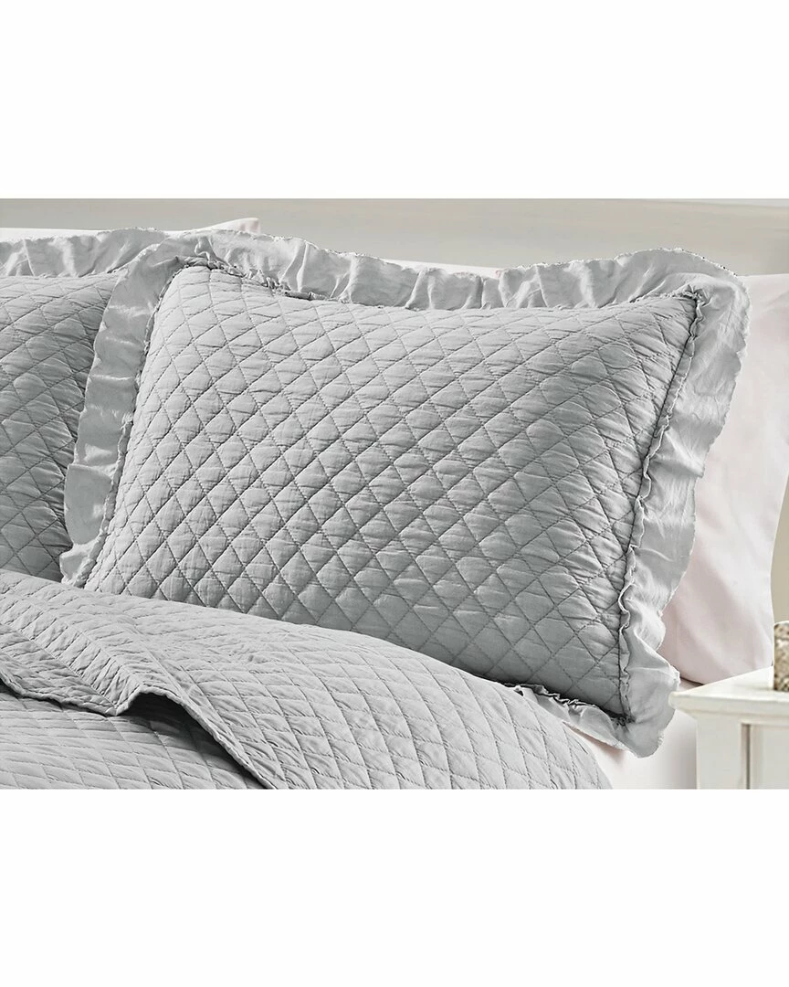 Melange Home Stonewash Diamond Ruffles Quilt Set Comforters & Quilts - Image 2