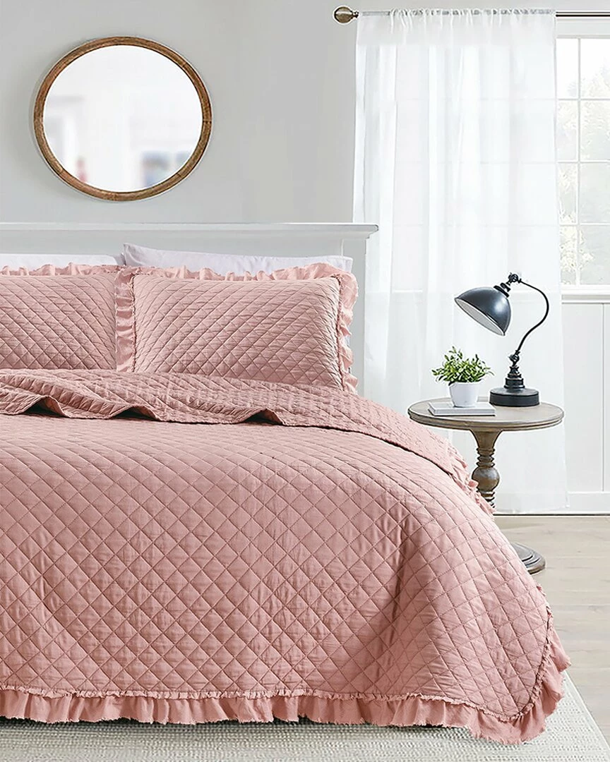 Melange Home Stonewash Diamond Ruffles Quilt Set Comforters & Quilts
