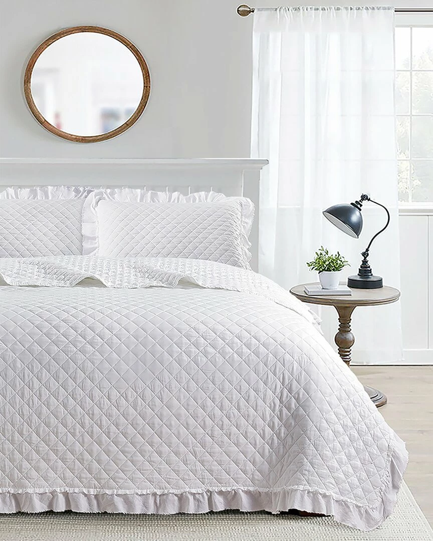 Melange Home Stonewash Diamond Ruffles Quilt Set Comforters & Quilts