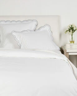 Melange Double Scallop Embroidered Cotton Percale Duvet Set Home Duvet Inserts & Duvets