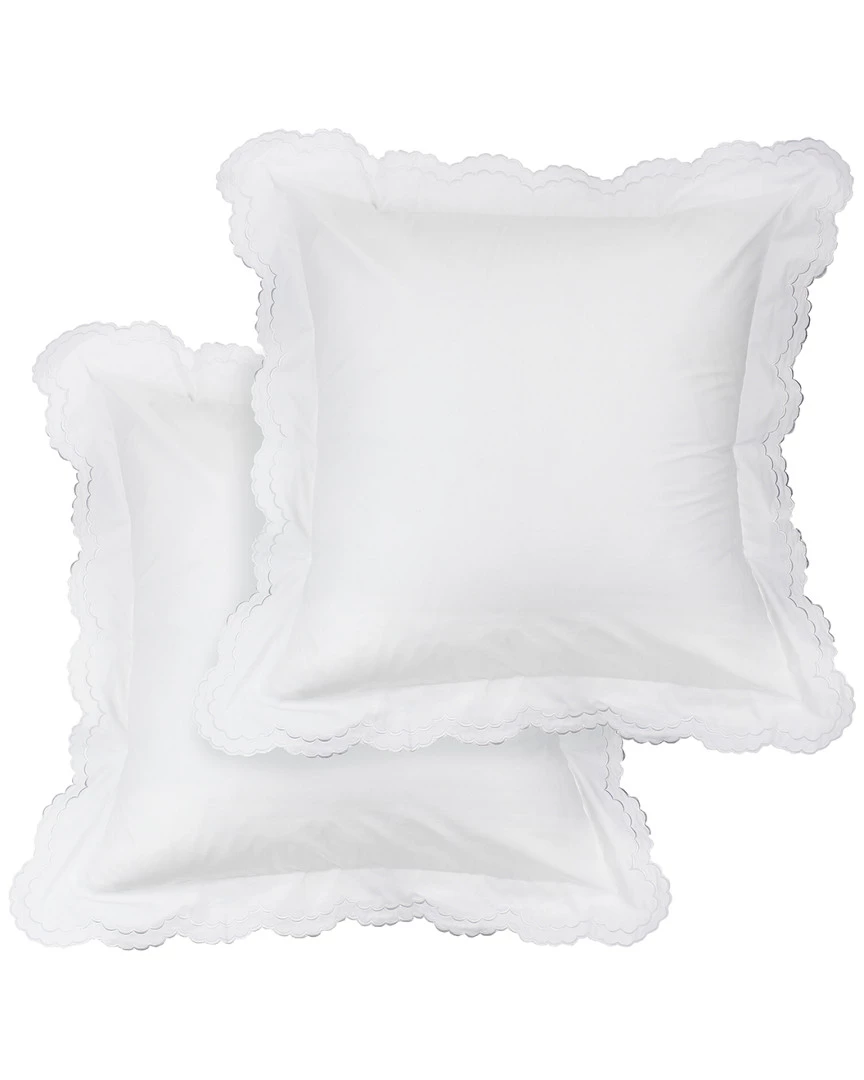 Melange 300TC Double Scalloped Percale Set Of 2 Euro Shams Home Pillowcases & Shams