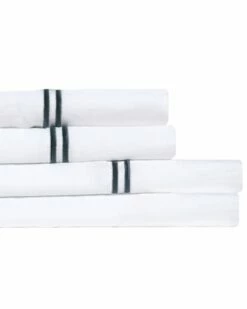 Melange Home Linen Stripe Embroidered Sheet Set Sheets