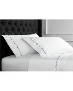 Melange Home T600 Scallop Embroidered Sheet Set Sheets Navy