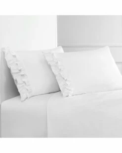 Melange Home 300TC Percale Cotton Double Ruffle Pillowcase Set Pillowcases & Shams
