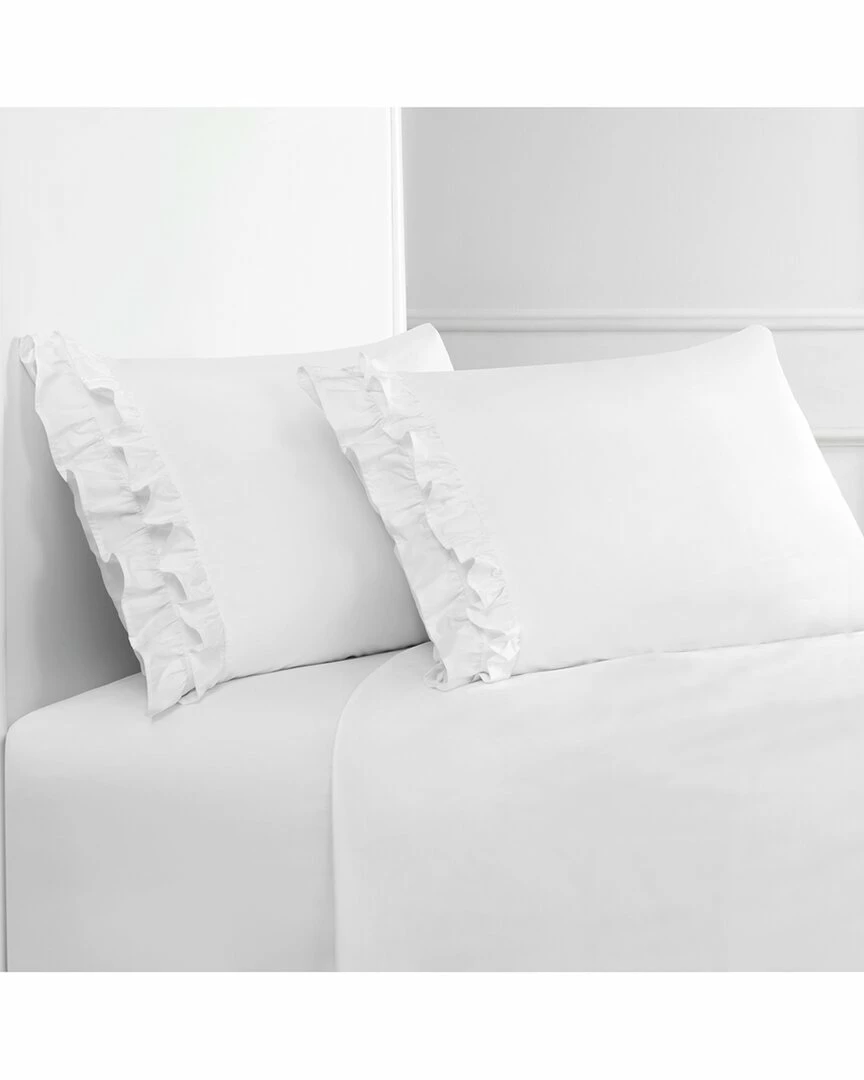 Melange Home 300TC Percale Cotton Double Ruffle Pillowcase Set Pillowcases & Shams