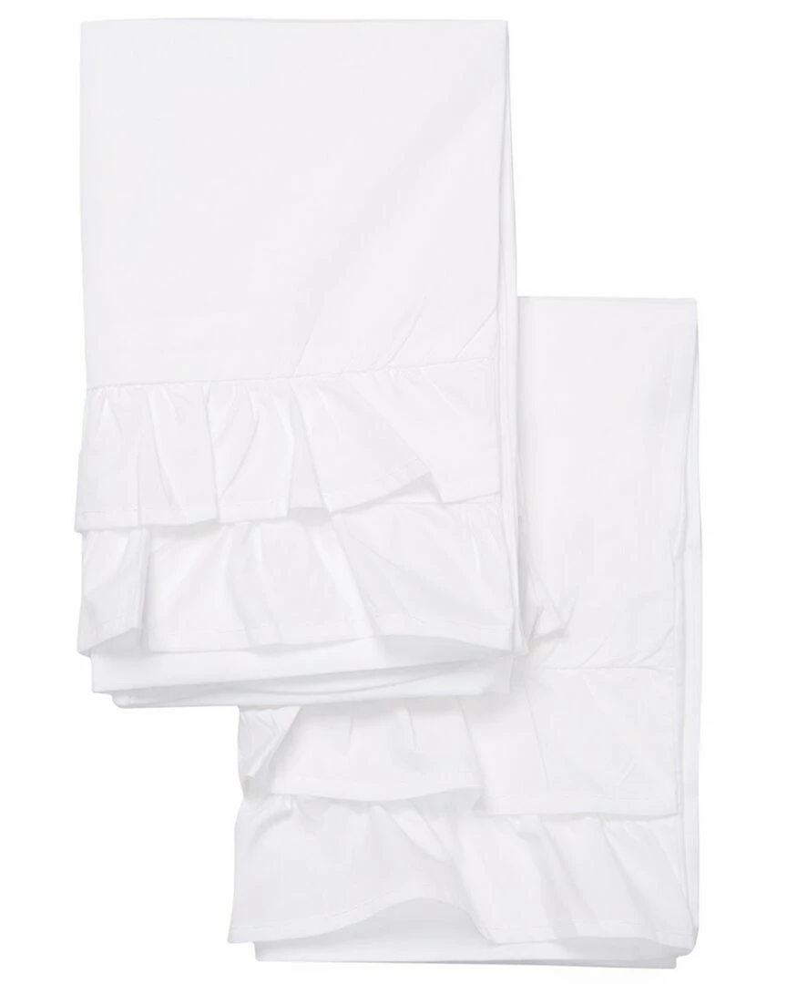 Melange Home 300TC Percale Cotton Double Ruffle Pillowcase Set Pillowcases & Shams - Image 2