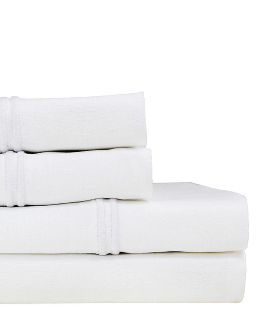 Melange Home Linen 2 Stripe Emb Sheet Set Sheets White - Image 3